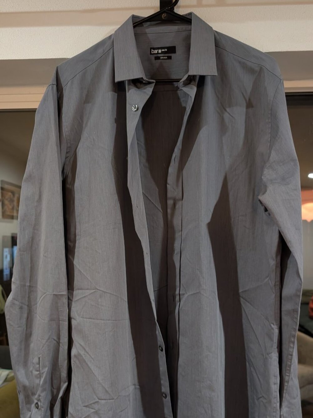 BAR III Men’s Slim Fit Stretch Button Down Shirt Gray L 16.5 36/37